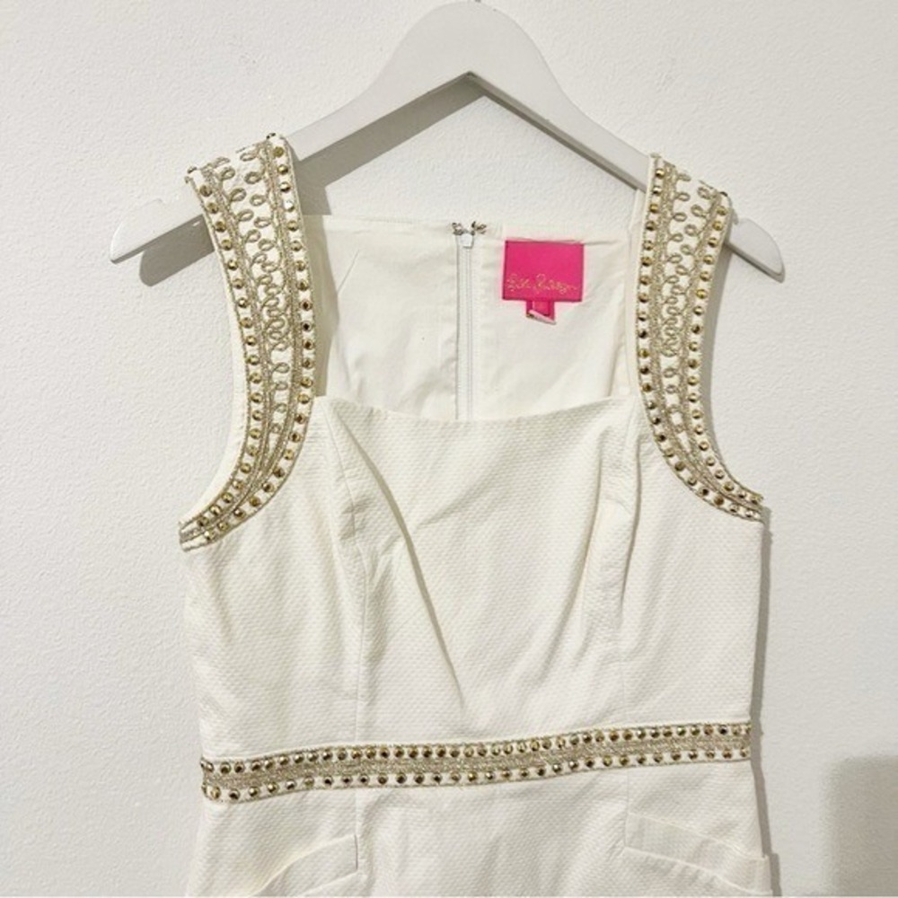 Lilly Pulitzer Dana Shift Dress White Gold Cocktail Size 8 - Picture 4 of 6
